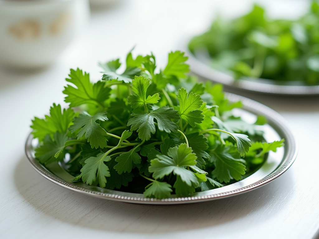 Fresh green cilantro leaves